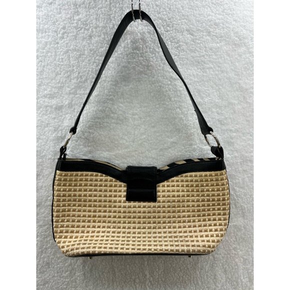 Kate Landry Womens Shoulder Bag Beige Black Woven Mixed Inside Zip Pocket - Picture 2 of 12